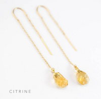Boucles d'oreilles pendantes en cristal brut plaqué or 18 carats, pierres précieuses personnalisées, fil en argent sterling, boucles d'oreilles fines à enfiler