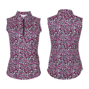 Camiseta de golf OEM personalizada de poliéster sin mangas para mujer, camiseta transpirable con estampado completo, informal, de longitud corta, diseño comprimido - Product Image 3