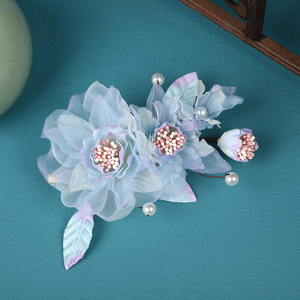 Nouvelle conception originale, pince à cheveux en gaze bleue faite à la main, style ancien, accessoire de coiffure féerique, coiffe Hanfu. - Product Image 1