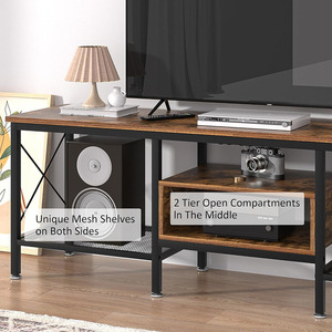 Meuble de Télévision Moderne de 75 Pouces Console Industrielle à 3 Niveaux, Étagères de Rangement Ouvertes, Centre de Divertissement, Cadre en Métal, <span class=keywords><strong>Salon</strong></span> - Product Image 4