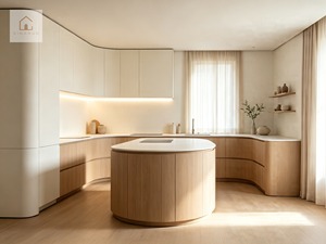 XINGRUO Mobili da Cucina su Misura in Noce Naturale Eco-Friendly, Design Minimalista Curvo, Armadietti da Cucina di Lusso Personalizzati - Product Image 2
