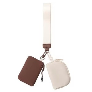 Portefeuille double de luxe pour femme avec fermeture éclair, logo personnalisé, double poche, porte-clés, bracelet, porte-cartes en nylon - Product Image 2