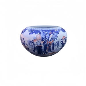 ชามเซรามิกจิ่งเต๋อเจิ้นลายเพ้นท์มือสีน้ำเงินขาวเคลือบแดง ใช้ได้สองแบบ ทั้งเป็นชามปลาและอ่างล้างหน้า ของตกแต่งบ้านสไตล์จีน - Product Image 6