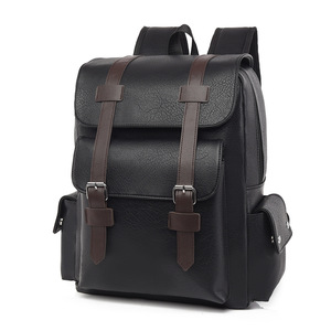 Men's Retro Business <b>Backpack</b> <b>Waterproof</b> Travel Bag Zipper Closure Soft PU Polyester New Trendy Style - Product Image 2