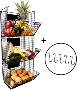 3 Tier Hanging Wire Basket Wall Mounted Storage Bin Chalkboards S Hooks Wall Mounted Metal Wire Basket Fruit Pantry Organization