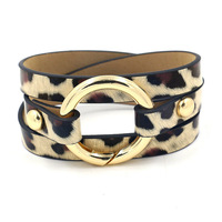 Bracelet en cuir PU, bracelet à anneau doré avec fermoir à ressort pour clés, vente en gros