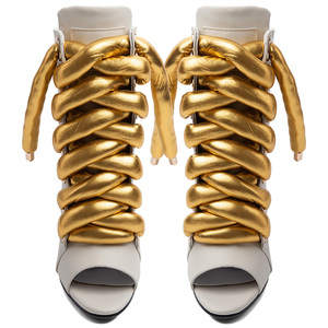 Sandali Estivi Taglia Grande 47 con Punta Aperta, <span class=keywords><strong>Stivali</strong></span> <span class=keywords><strong>Alti</strong></span> con Tacco a Spillo, Sexy Stivaletti da Donna Dorati con Lacci e Stringhe - Product Image 4