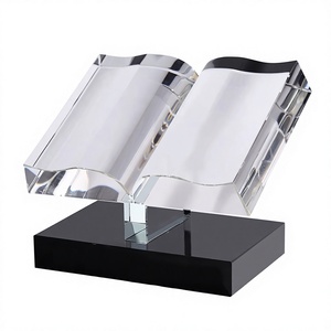 Customized K9 Crystal Open Book <b>Trophy</b> Award <b>Plaque</b> with Black Base Engraved Certificate Display for Graduation Events - Product Image 4