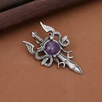 Nouveautés Pendentifs en cristal d'améthyste naturelle et de quartz rose, perle, double épée de dragon, collier, mode rétro, accessoires unisexes