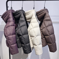 JANVENY 2025 Nouvelle veste courte matelassée à capuche et fermeture éclair pour femme, manches longues, épaisse et chaude, 90% duvet de canard blanc