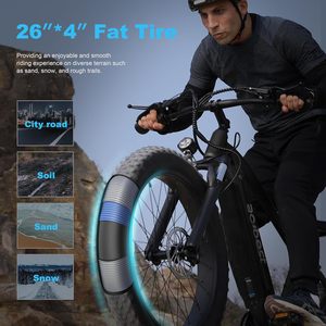 Envío Gratis a Estados Unidos. Bicicleta Eléctrica Deportiva Urbana con Llantas de 26*4 Pulgadas, Batería de Litio de 48V 15AH, Frenos de Disco Hidráulicos sin Escobillas en el Buje Trasero - Product Image 4