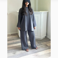 Abaya en tricot modeste, haut et pantalon en velours côtelé, couleurs unies, col rond, manches longues, pour l'automne/hiver, style Dubaï Moyen-Orient