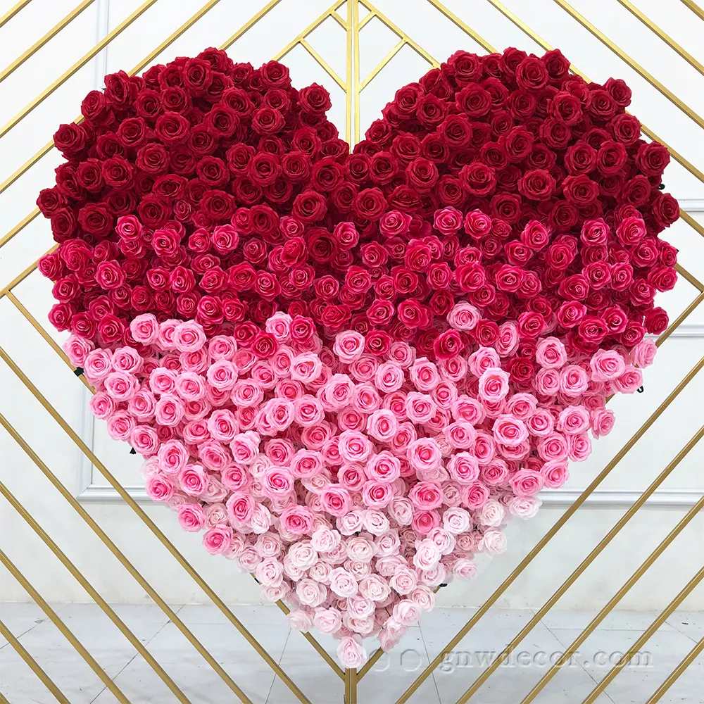 GNW Roll Up Fabric Gradient Pink Roses Flower Wall Arrangements Silk Artificial Flower Wall Panel Wedding Decoration Backdrop