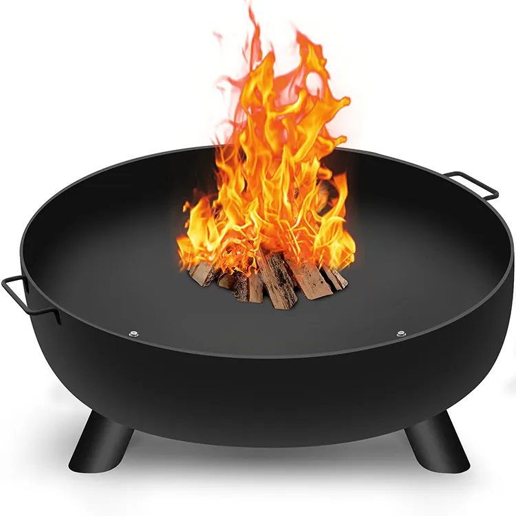 JH-Mech Extra Deep Large Round Outside Backyard Deck Camping Heavy Duty Cast Iron Wood Burning 28In Outdoor Fire Bowl