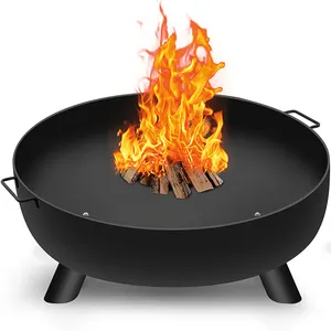 JH-Mech Extra Deep Large Round Outside Backyard Deck Camping Heavy Duty Cast Iron Wood Burning 28In Outdoor Fire Bowl