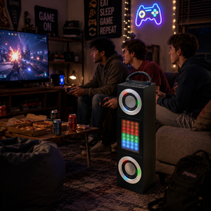 Enceinte domestique avec lumières RGB à changement de couleur, batterie intégrée de 1200 mAh, étanche IPX4 pour utilisation en extérieur, compatible téléphone portable - Product Image 2
