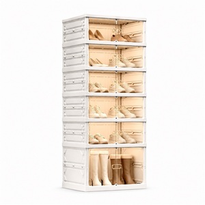 Étagère à chaussures pliable en plastique, organisateur de rangement empilable pour vêtements, blanc, multi-étagères pour placard et chambre - Product Image 1