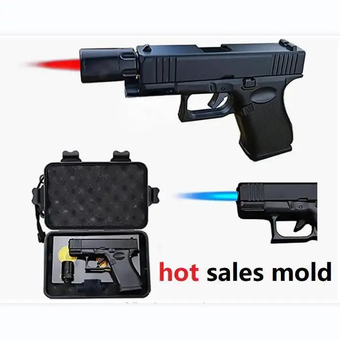 Fuya recarregável jato chama inflável metal pistola modelo cigarro Glock 17 arma isqueiro