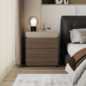 Mesita de Noche Italiana Minimalista de Madera de Nogal con Compartimentos Ocultos, Mueble de Dormitorio con Almacenamiento Versátil - Product Image 2