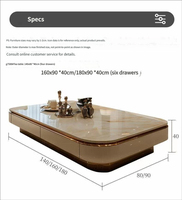 Table basse moderne de luxe léger, design en marbre haut de gamme, avec rangement pour grands salons, longueur extensible