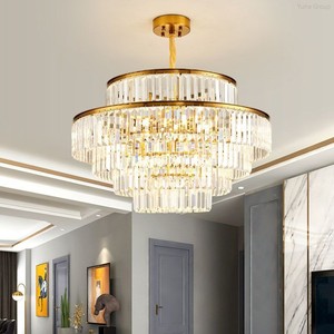 High Quality Indoor Home Hotel Restaurant Oval Gold E27 Luxury Villa Crystal Acrylic Cylindrical Shade 45 Beam Chandelier - Product Image 2