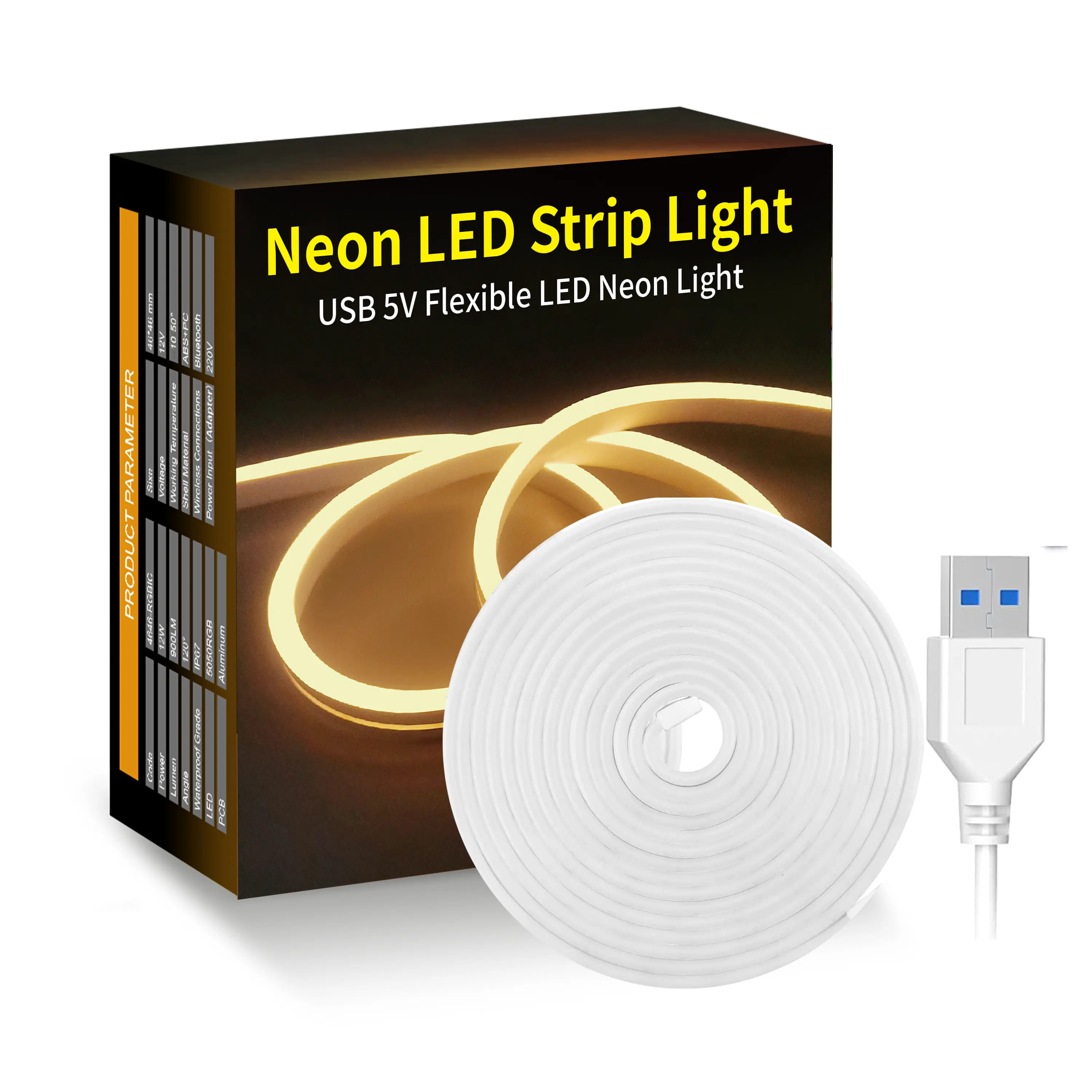 6.56ft USB LED Strip Lights Waterproof Flexible LED NEON Tape Lights with Switch for Bedroom Indoors Outdoors