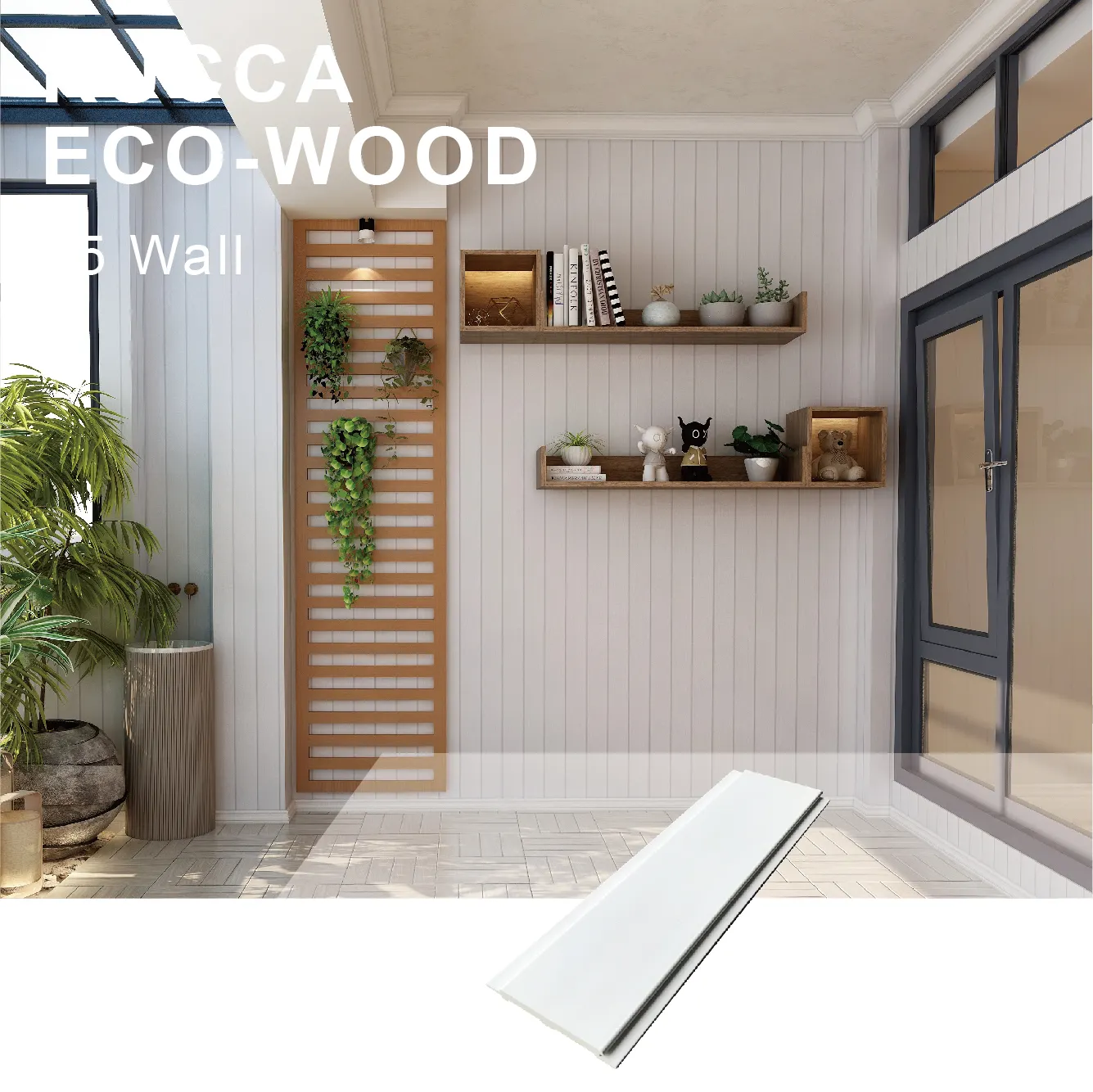 RUCCA屋内白色装飾高級ハウス木製壁パネル96 * 9mm木製複合パネルインテリア