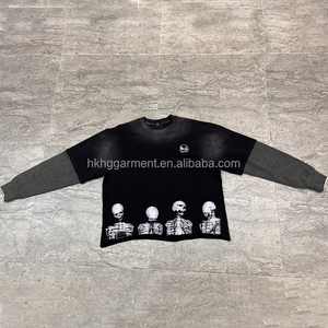 Camiseta de hombre de manga larga de doble capa, de peso pesado, desgastada, con efecto ácido, estilo vintage, streetwear, con agujeros, oversize, personalizada - Product Image 1