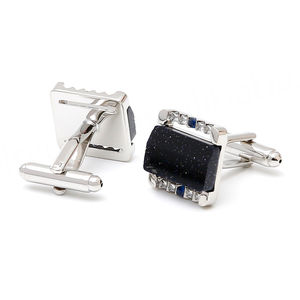 Light Luxury Starry Obsidian Rhinestone square Silver Copper Men's <b>Shirt</b> Cufflinks - Product Image 5