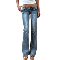 Jeans évasés décontractés taille basse pour femmes, style bootcut, en denim stretch délavé, coupe skinny, vente en gros