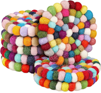 Offre Spéciale SHnumber1 Tapis de Bureau et Sous-Verres Ronds Bohèmes Écologiques en Laine Absorbante, Faits Main en Feutre Coloré Arc-en-ciel