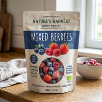 Op maat gedrukte, voedselveilige PE-staande pouches met ritssluiting, bestand tegen lage temperaturen, voor diepvries gemengde bessen en fruit