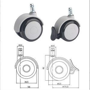 Pu <b>Caster</b> <b>Wheel</b> 2 2.5 Inch Silent Swivel For Medical Devices Threaded Stem 60mm Height Plain Bearing - Product Image 2