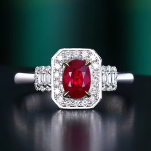 แหวนพลอยทับทิมสีแดงเลือดนก SGARIT เครื่องประดับแฟชั่น แหวนทองคำขาว 18K น้ำหนัก 1.14 กะรัต พลอยทับทิมแท้ธรรมชาติ แหวนแต่งงานสไตล์วินเทจ - Product Image 1