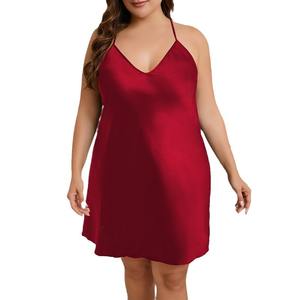 Chemise de nuit en satin respirant élégante et romantique à col en V pour femmes grandes tailles, décontractée, luxueuse, unie, douce, à bretelles, taille élastique - Product Image 5