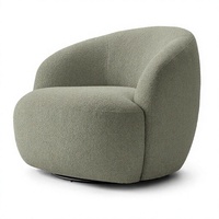 Fauteuil pivotant classique pour salon, dossier incurvé, assise ultra-épaisse, revêtement en tissu, mobilier d'intérieur pour villa