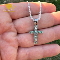 Hiphop Style Vvs Moissante Croix Pendentif 925 Argent Bleu-Vert Couleur Pleine Moissanite Diamant Croix Collier Pour Chaîne De Tennis