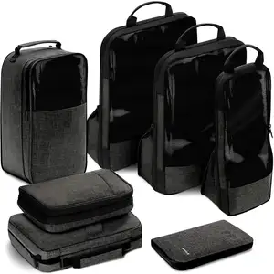 Organizadores de equipaje de viaje de compresión Premium, gran oferta, cubos de embalaje con bolsa de aseo, bolsa para zapatos