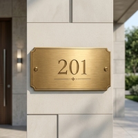 Plaque de numéro de maison personnalisée en laiton gravé, résistante à l'eau, avec éclairage intégré pour hôtels et bureaux - Vis de fixation incluses