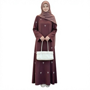 Abito Lungo Casual da Donna con Collo Rotondo Senza Maniche Stile Vestaglia Minimalista con Fiocco Stampato in Poliestere Maxi Abaya Invernale - Product Image 1