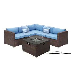 YASN HYTZ051 Quadratische Feuerstelle Tisch 4 Stück Wicker Outdoor Patio Möbel Möbel Sofa