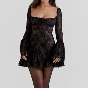 Wholesale Long Sleeve Black Skater Dress Deep V-Neck Design | Alibaba.com