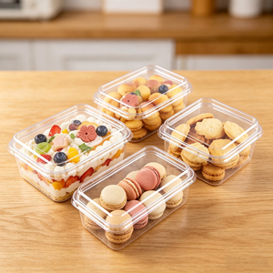 Plateau en plastique PS transparent de qualité avec couvercle hermétique pour le stockage de gâteaux à étages, mousses, tiramisu, biscuits, fruits, pâtisseries et desserts - Product Image 1