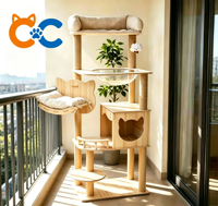 Grand arbre à chat en bois avec maison, griffoir, condo et capsule spatiale, tour pour chat tout-en-un et peu encombrante