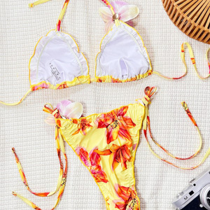 YY6324 2 pièces rayé 3D fleur Bikini <span class=keywords><strong>Triangle</strong></span> ensemble maillot de bain dos nu pour femme - Product Image 3