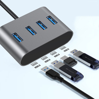 Hub USB C 4 ports USB 3.0 en alliage d'aluminium, adaptateur Type C vers USB A 5 Gbps multiport pour ordinateur portable, transfert de données