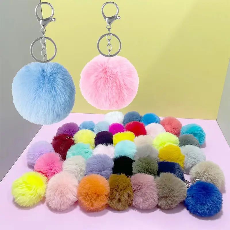 2022 Hot 8cm quyến rũ tự vệ Móc chìa Khóa Phụ Kiện Puff bóng móc khóa Pompom Keychain sang trọng Keychain đồ chơi