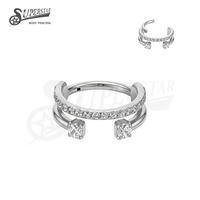 SUPERSTAR Anneau septum nez titane G23 charnière click, zircone ronde cœur fleur bijou piercing corps