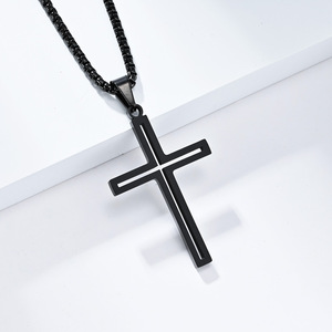 Cross-border minimalist hip-hop <b>titanium</b> steel hollow cross necklace, unisex cool style, everyday wear accessory pendant - Product Image 4