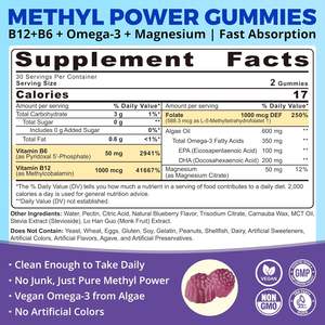 Suplemento Multivitamínico de <span class=keywords><strong>Complejo</strong></span> <span class=keywords><strong>B</strong></span> Metilado OEM, Gomitas de Vitaminas B12 <span class=keywords><strong>con</strong></span> L-Metilfolato B6, <span class=keywords><strong>Omega</strong></span>-<span class=keywords><strong>3</strong></span> DHA y Magnesio - Product Image 2